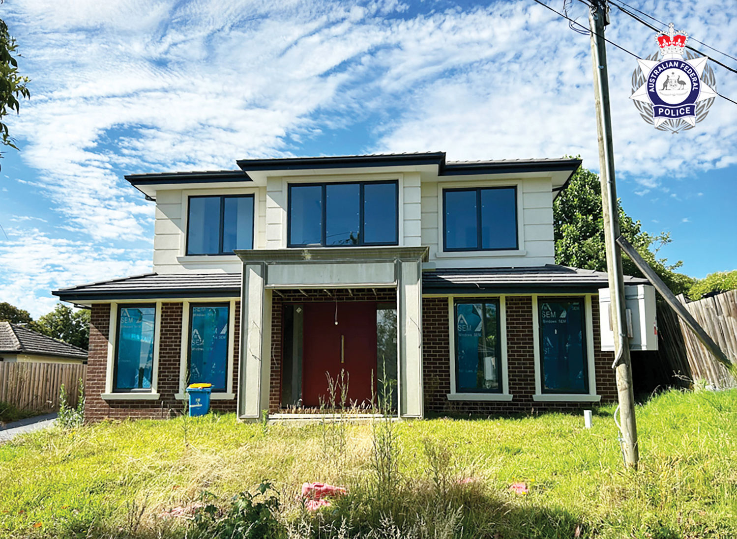 A photo of a house that was under construction when it was seized by the Criminal Assets Confiscation Taskforce, led by the Australian Federal Police, in 2024.