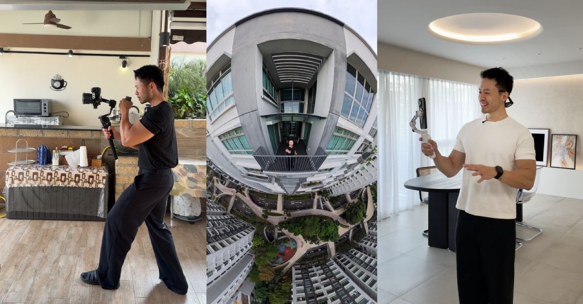 Photos of real estate agent Jerome Yap at work, producing videos and social media content