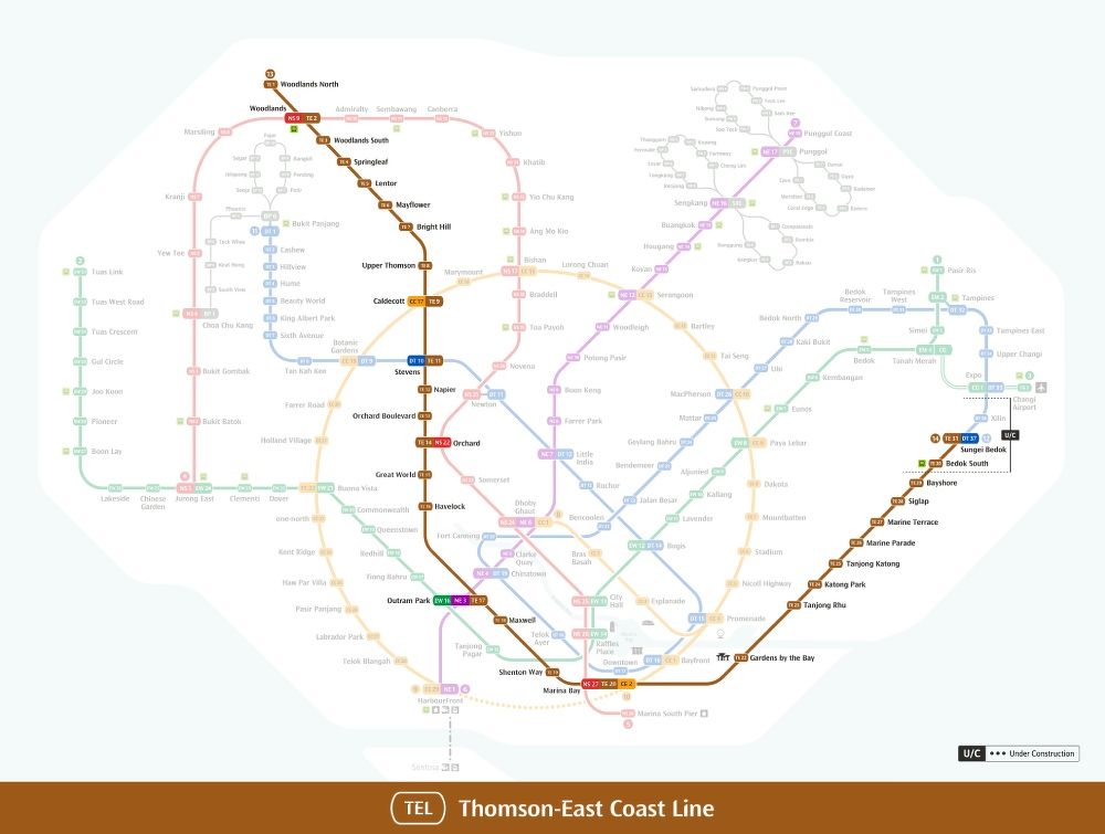 The Thomson-East Coast Line (TEL) - MRT map of Singapore