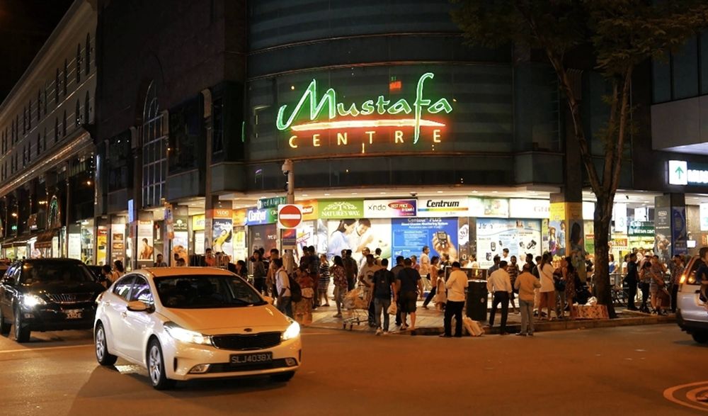 The bustling 24-hour Mustafa Centre during nighttime