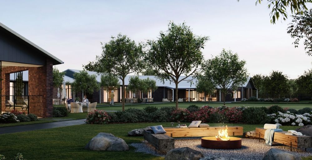Artist's impression of outdoor fire pit at senior living development in Australia