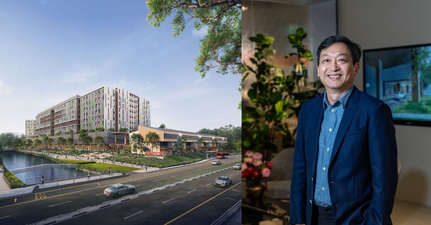 Gourmet Xchange artist's impression (left) and Ronald Tay from CapitaLand Development (Singapore) with the scale model (right).