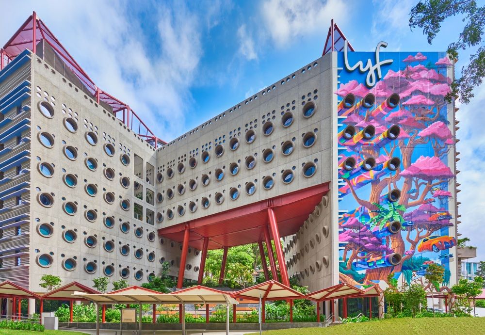 Exterior facade of lyf one-north Singapore, social-living property