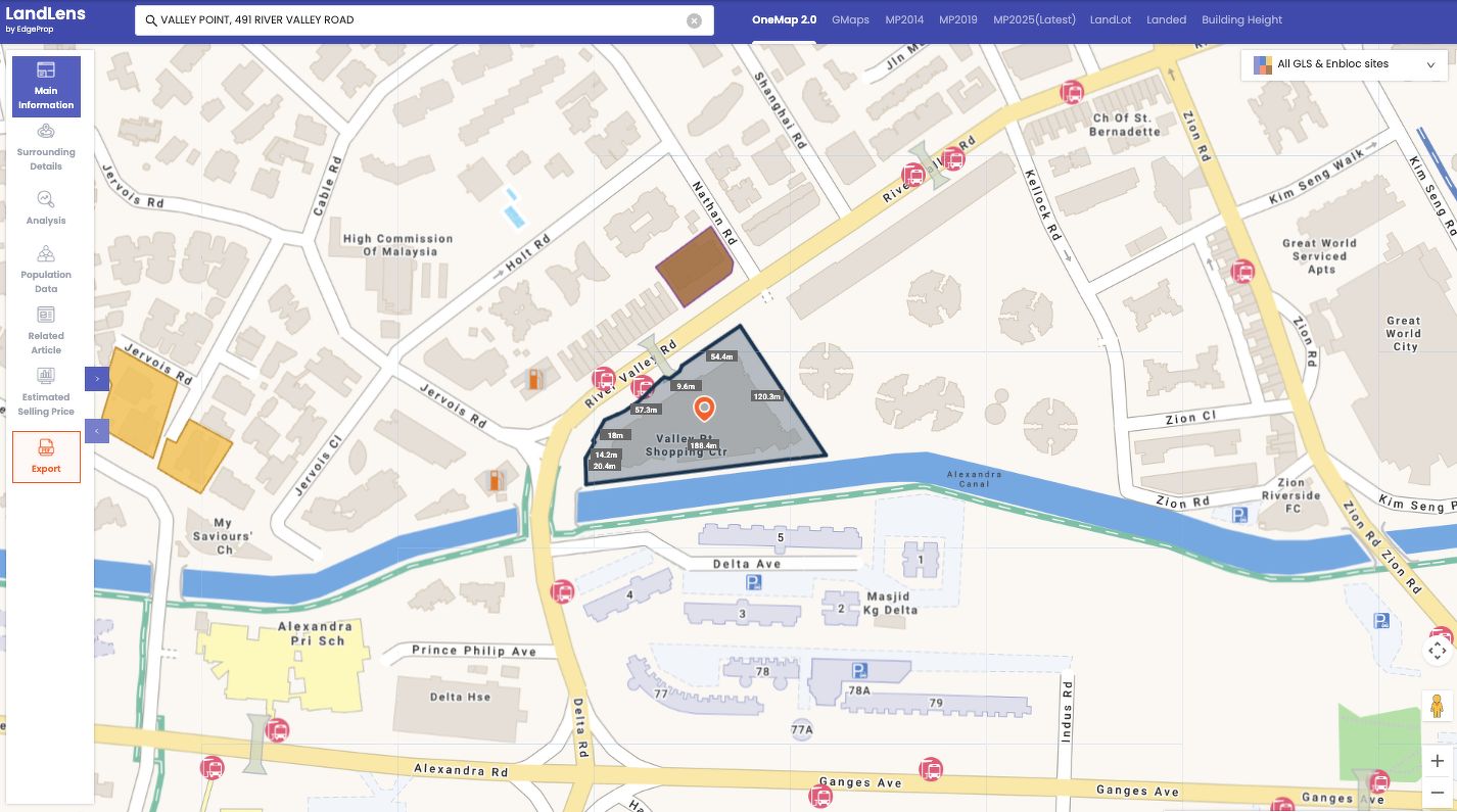 A map showing the Valley Point site on LandLens by EdgeProp Singapore