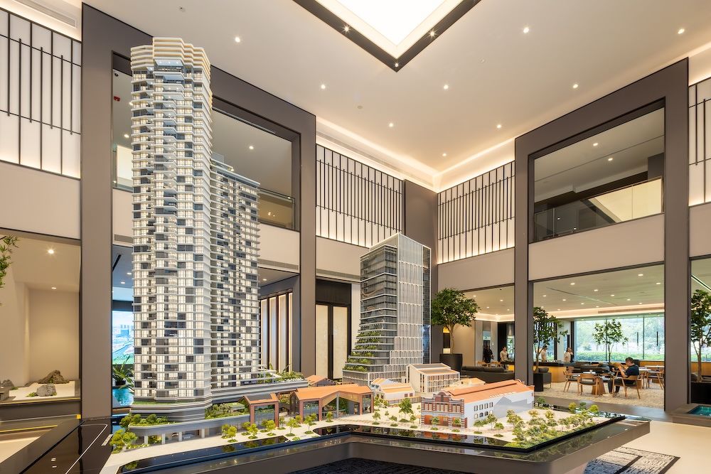 Scale model of Union Square mixed-use development which includes the luxury residential tower Union Square Residences