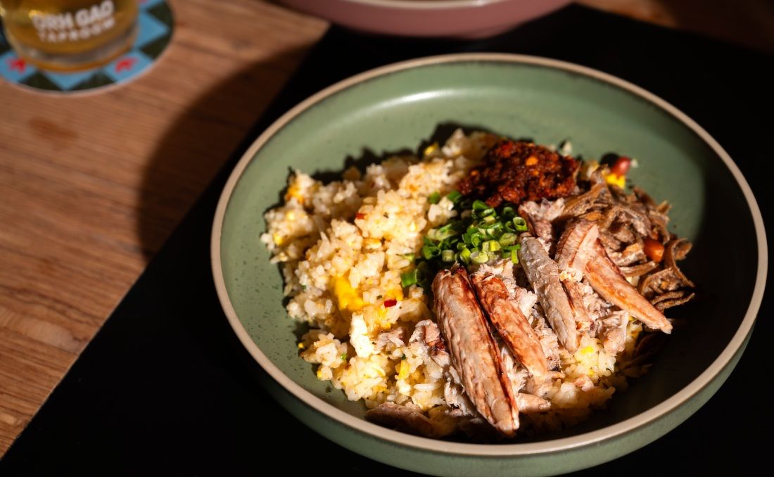 Crab Fried Rice at Orh Gao Taproom bar at Serene Centre. The refreshed space houses a dual day-to-night concept.