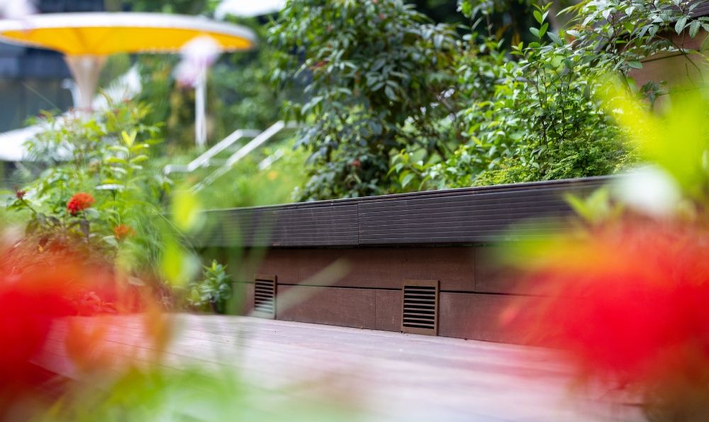 Vents of the Airbitat urban cooling system, developed by ST Engineering, at the terraces of Temasek Shophouse