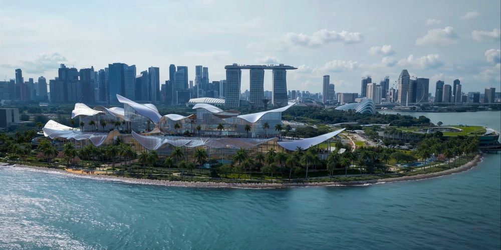 Artist's impression of the exterior of Therme Singapore at Marina South