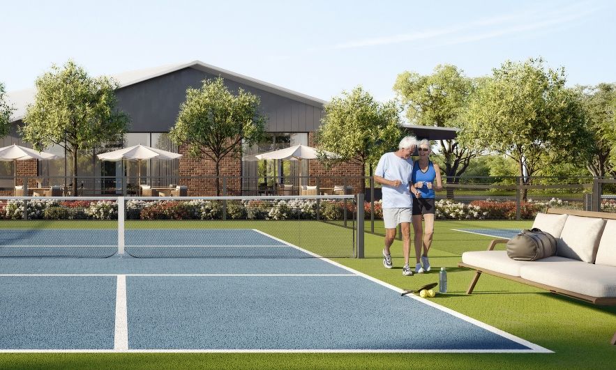 Artist's impression of clubhouse and courts at Halcyon Evergreen in Melbourne