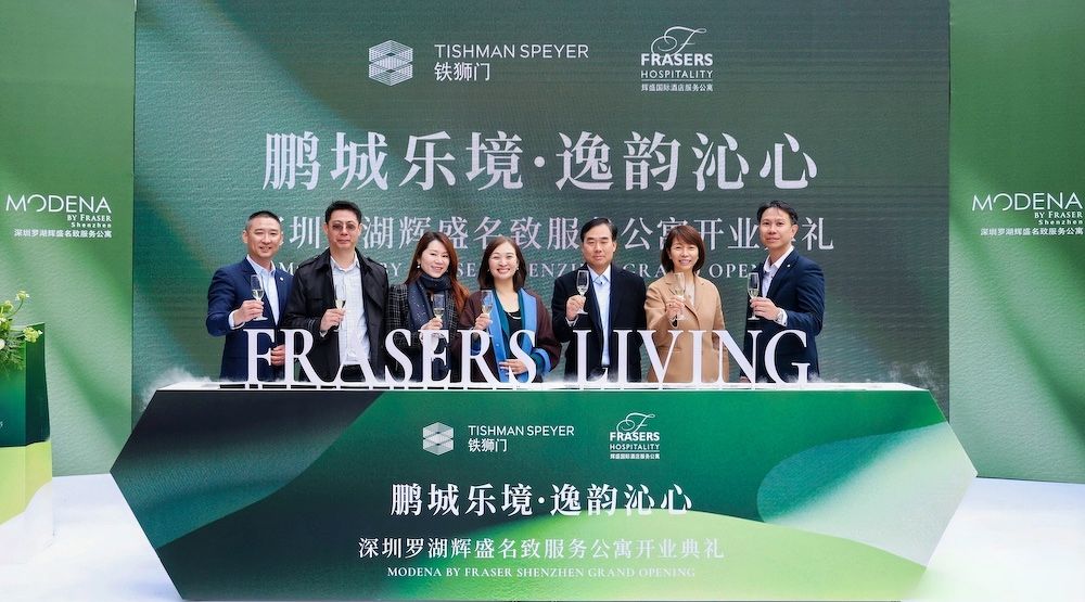The Frasers Hospitality and Tishman Speyer China leadership teams in Shenzhen at the grand opening of the long-stay lodging asset.
