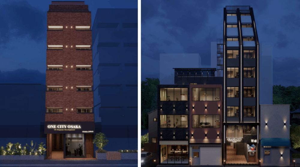 Grand City Osaka B&B project (left) and One City Osaka (right).