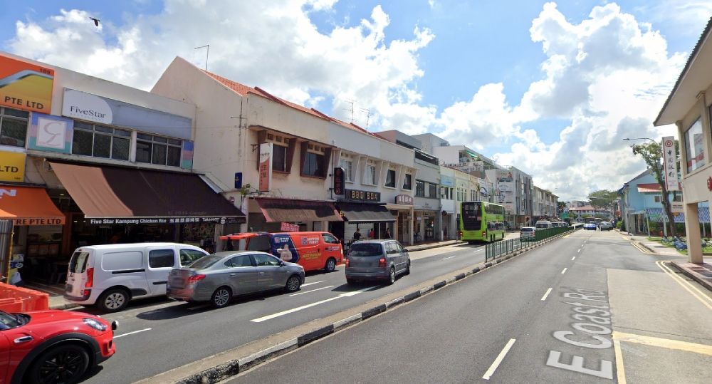 A screengrab from Google Street View of shophouses along East Coast Road