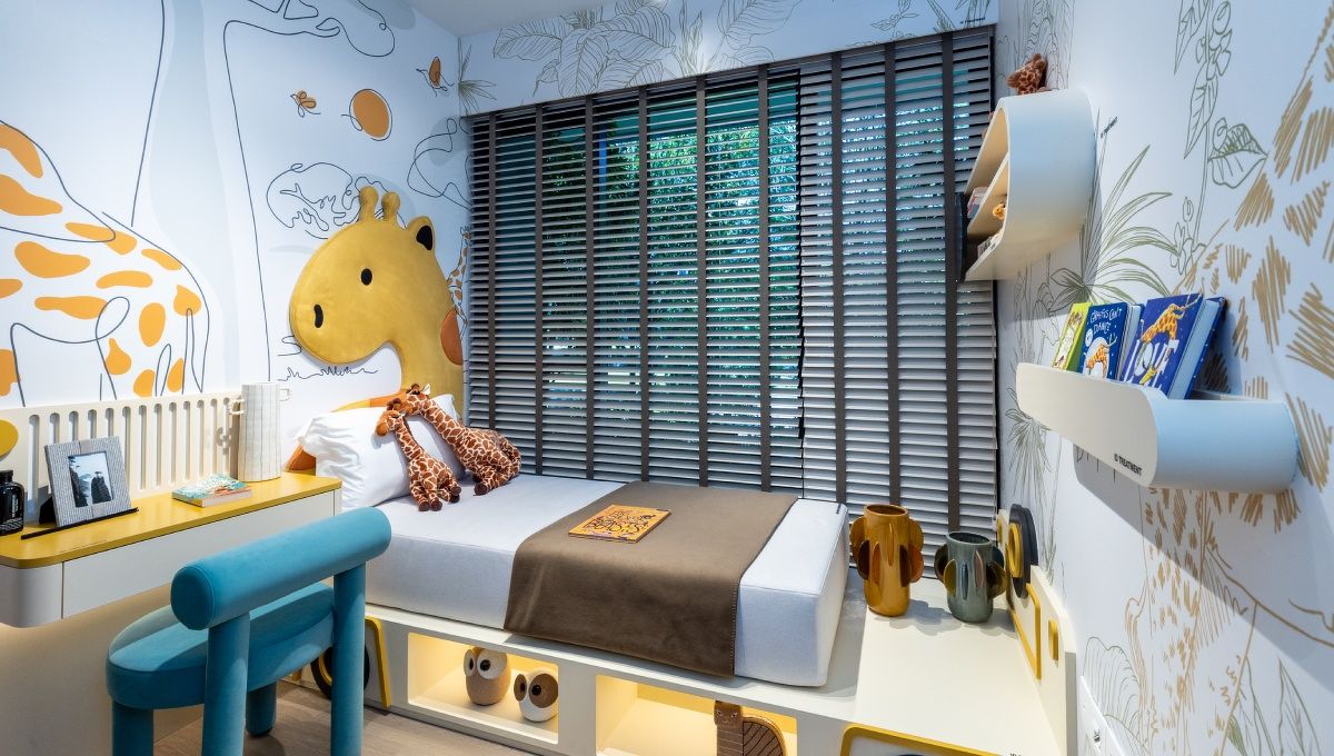 A bedroom at the three-bedder show unit at the Tengah Garden Residences condo.