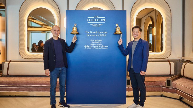 Kong Wan Sing (left), CEO of JustCo, and Alvin Tan, Minister of State, Ministry of National Development & Ministry of Trade and Industry, at the official opening of THE COLLECTIVE Labrador Tower.