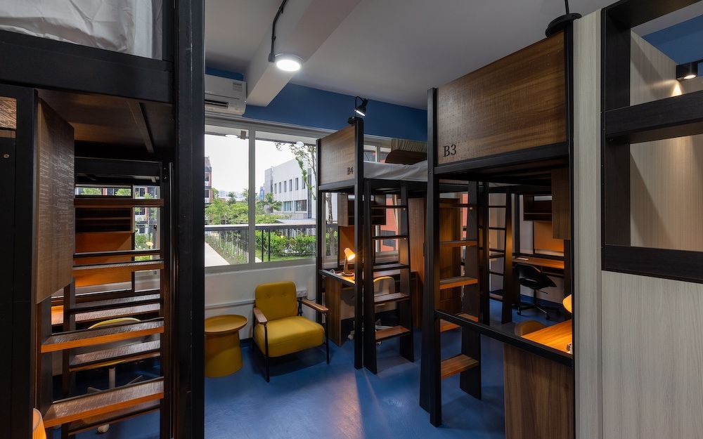 Campus-style co-living accommodation, with several beds per room, for students at CAMPUS by The Assembly Place.