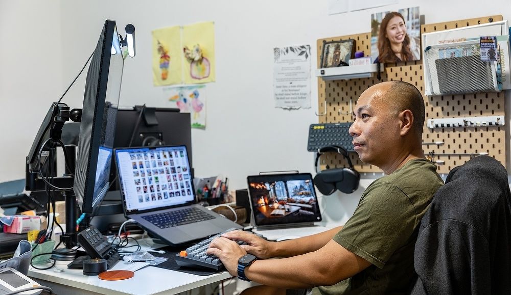 Chiang at his workspace at home.