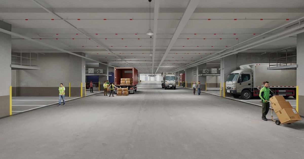 Loading and unloading bays at each production unit at Gourmet Xchange.