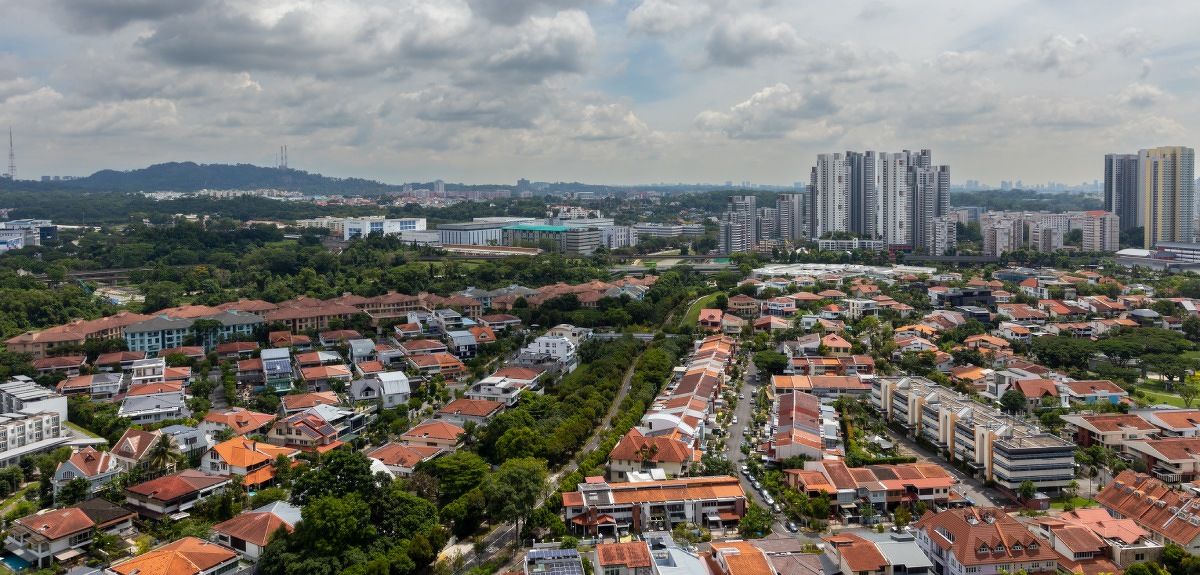 Bird's eye view of landed housing in Singapore.