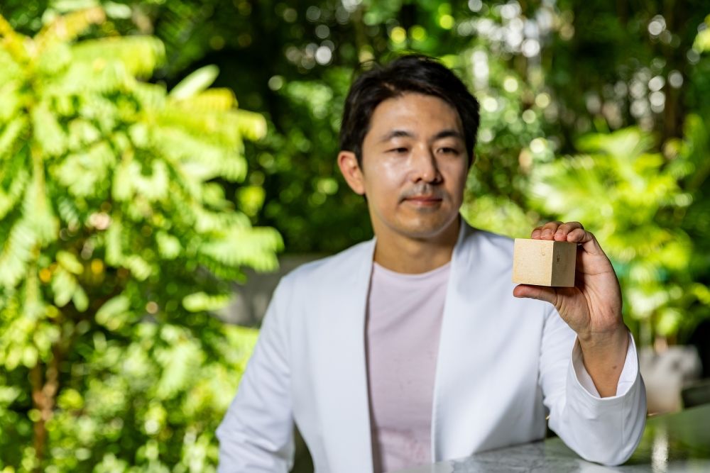 Architect and material scientist Kody Kato, with innovative patent-pending material Kaera