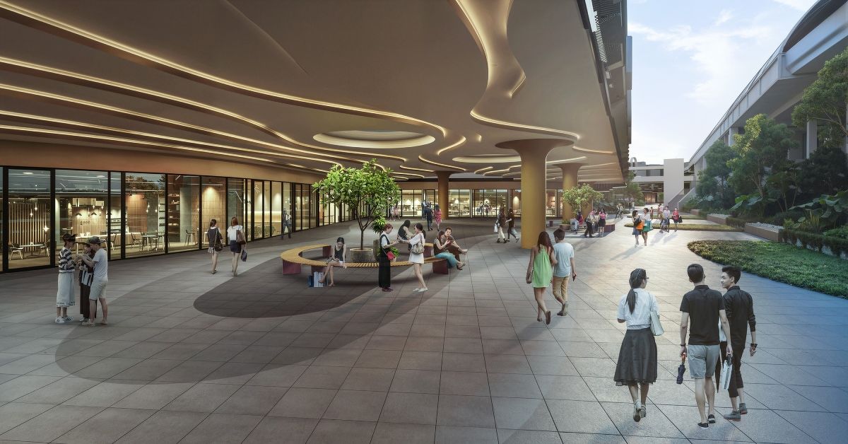 Artist's impression of the commercial podium at Tengah Garden Residences condominium, next to the future Hong Kah MRT Station on the Jurong Region Line.